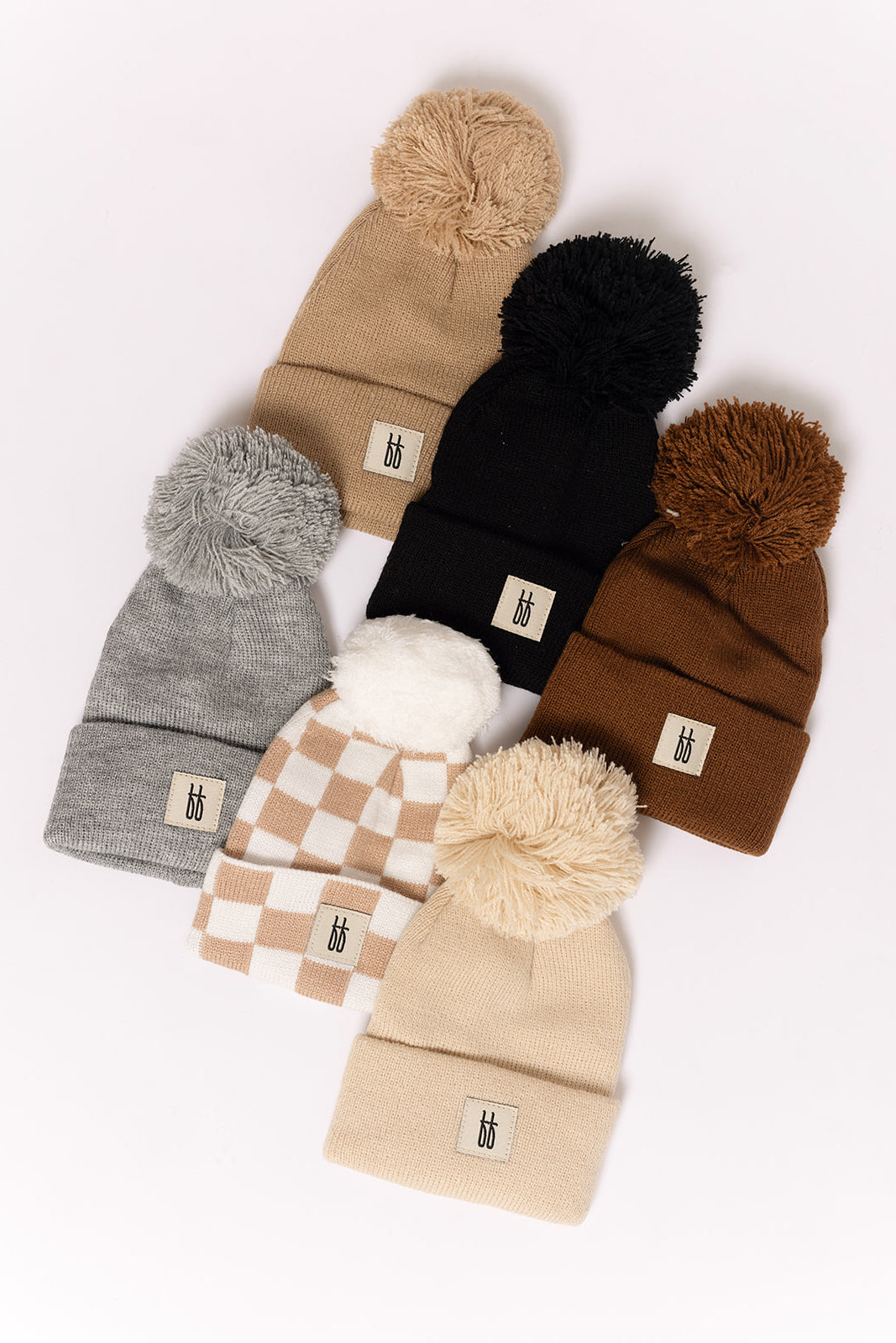 ff Knit Pom Top Beanie | Tan Checkerboard