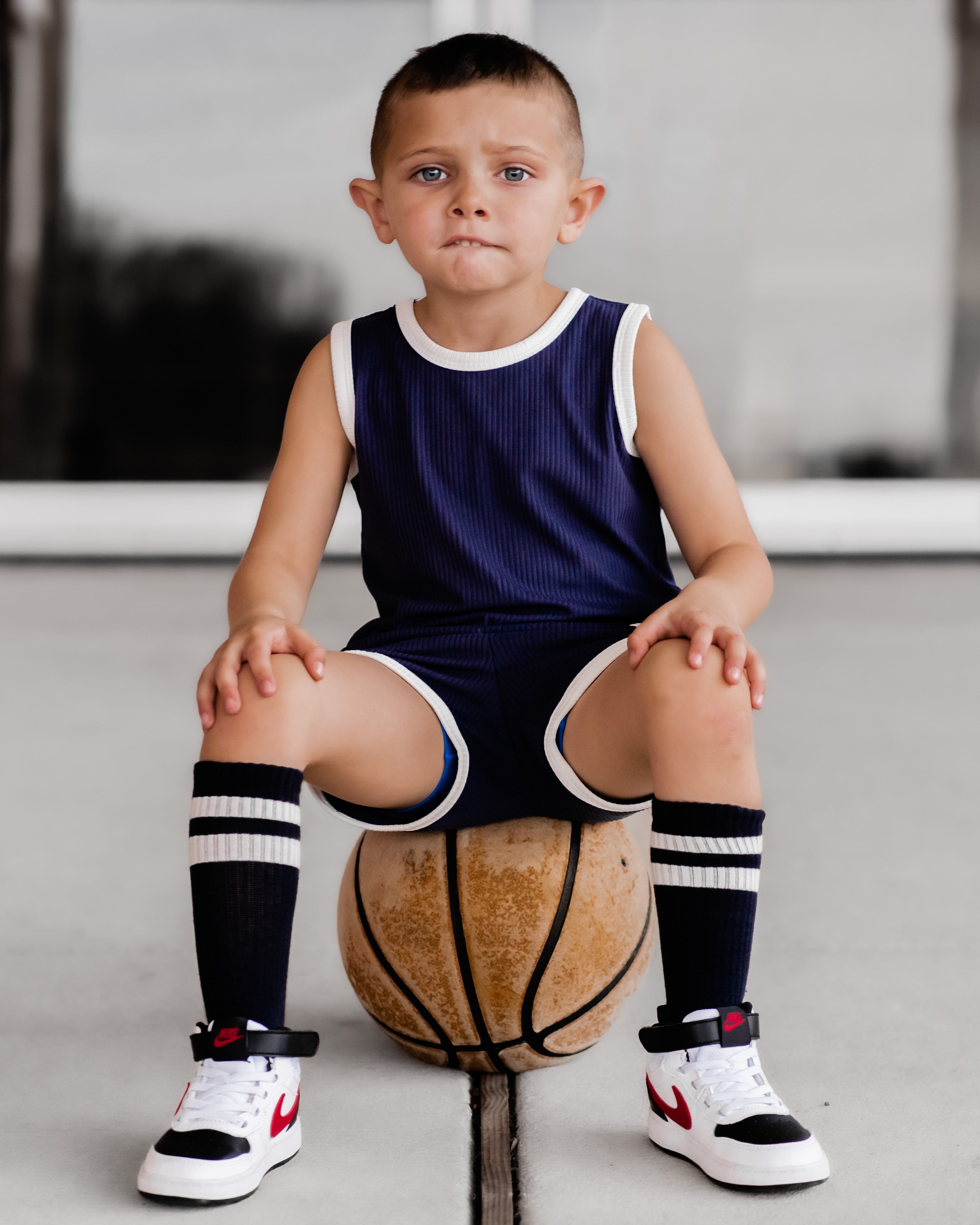 TRACK SHORTS SET- Bamboo Rib Navy