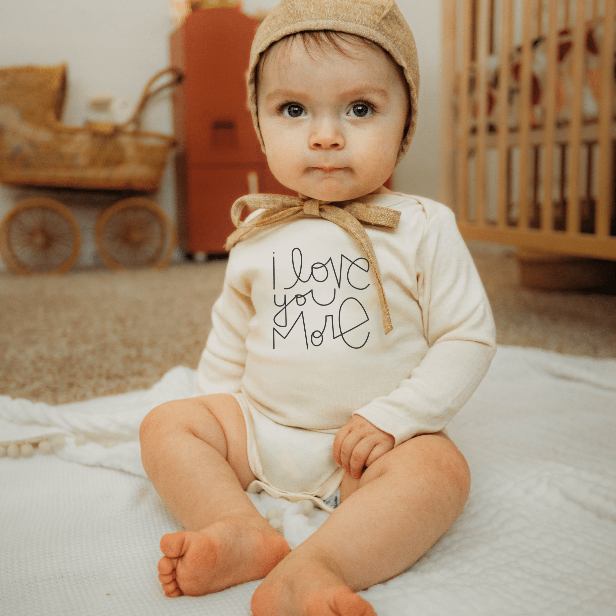 Baby I Love You More Long - Sleeve Organic Cotton Bodysuit - Tenth & Pine - Long Sleeve Onesie - Clay - 0 - 3 M