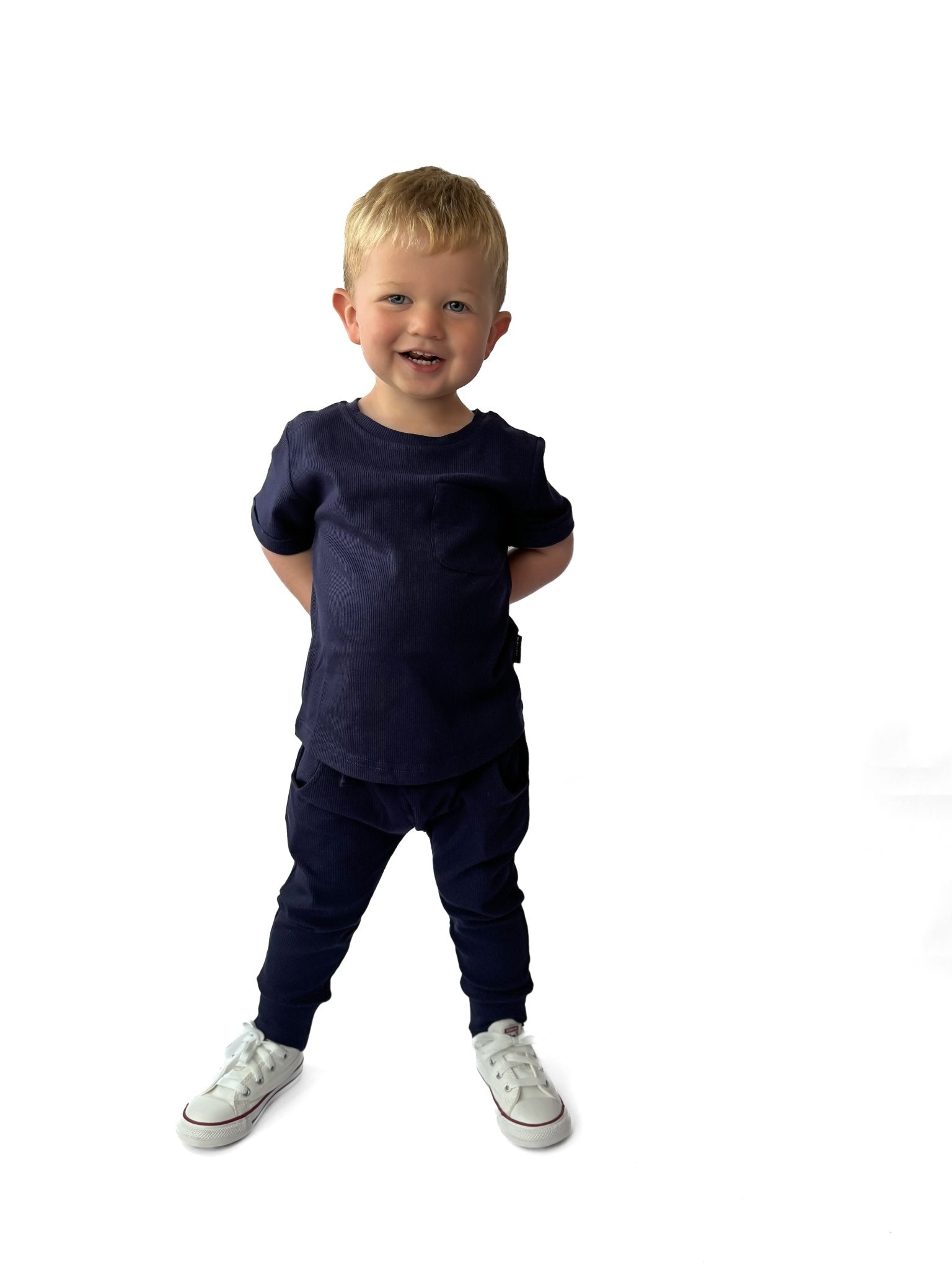 BAMBOO RIBBED POCKET TEE - NAVY - Tenth & Pine - 3 - 6M