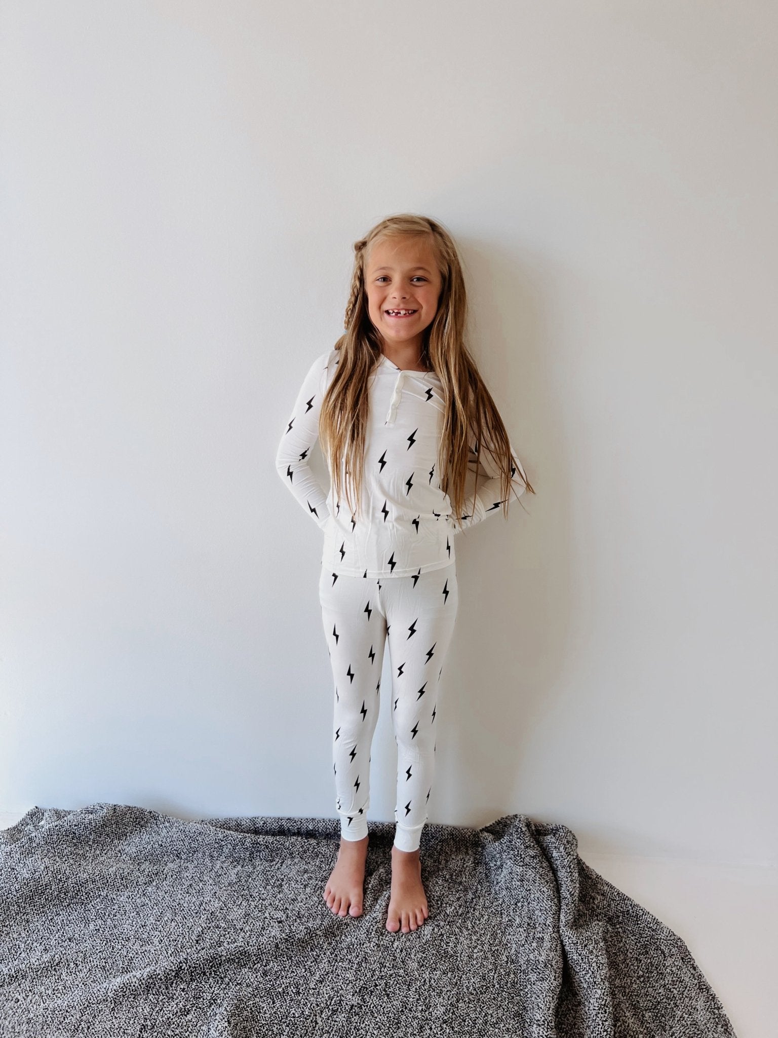 Bamboo Two Piece Pajamas | Black & White Lightning Bolt - Tenth & Pine - pajamas - 10/12 Years