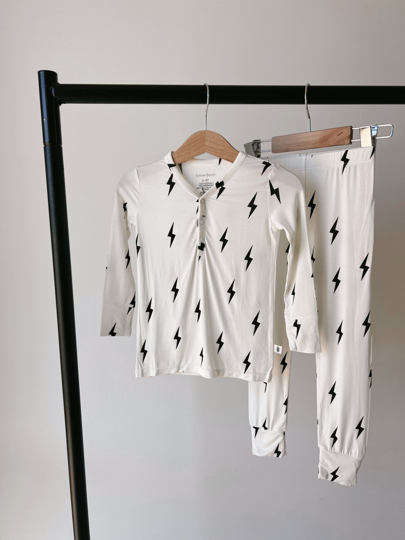 Bamboo Two Piece Pajamas | Black & White Lightning Bolt - Tenth & Pine - pajamas - 2/3 Years