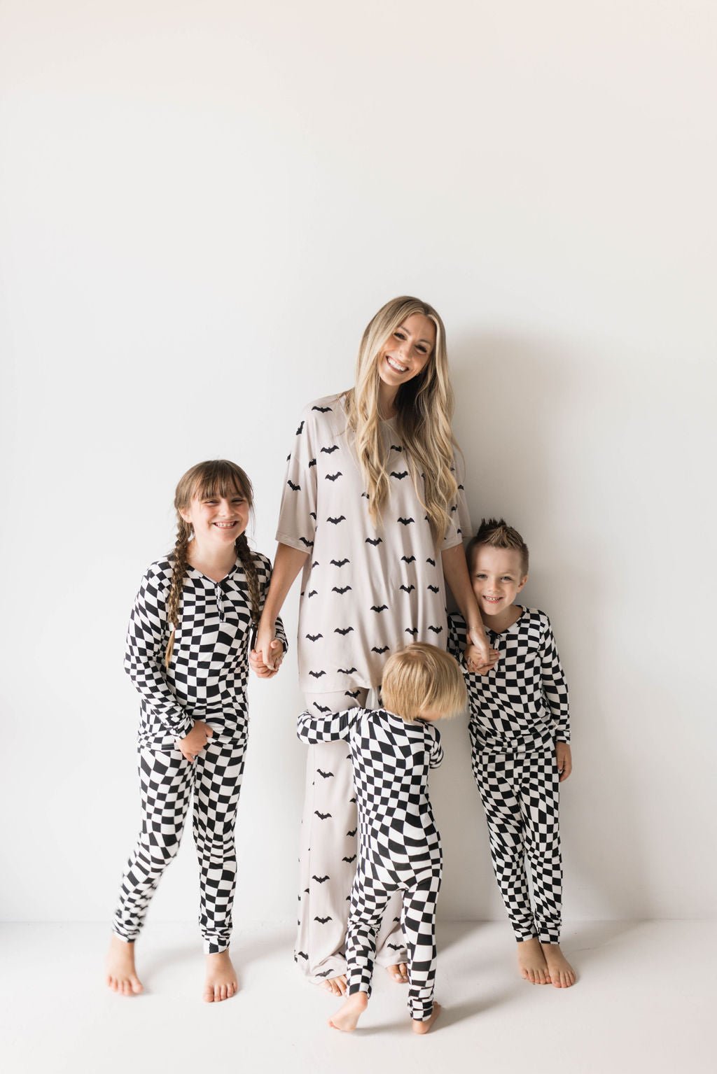 Bamboo Two Piece Pajamas | Black & White Wavy Checkerboard - Tenth & Pine - 2/3 Years