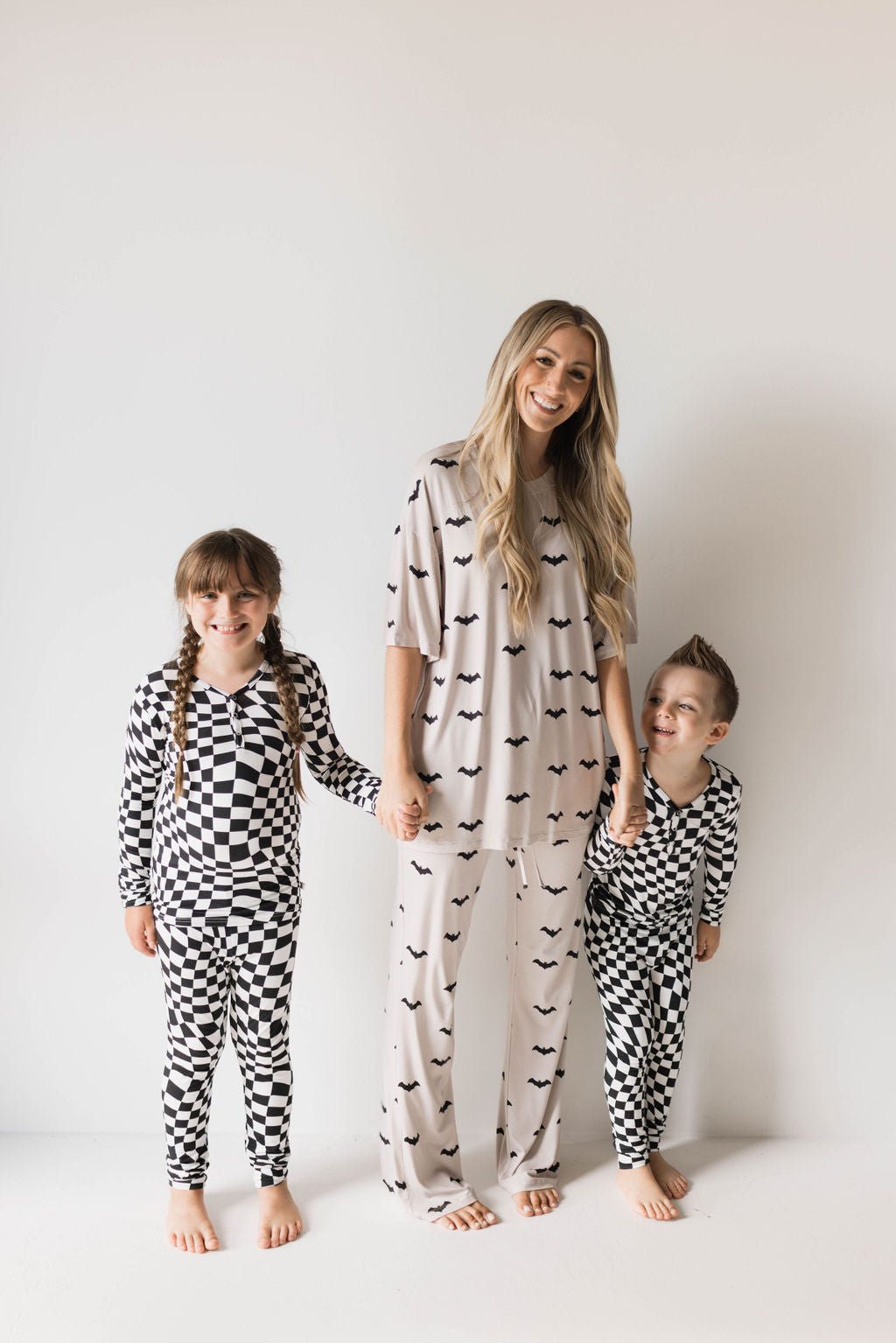 Bamboo Two Piece Pajamas | Black & White Wavy Checkerboard - Tenth & Pine - 2/3 Years
