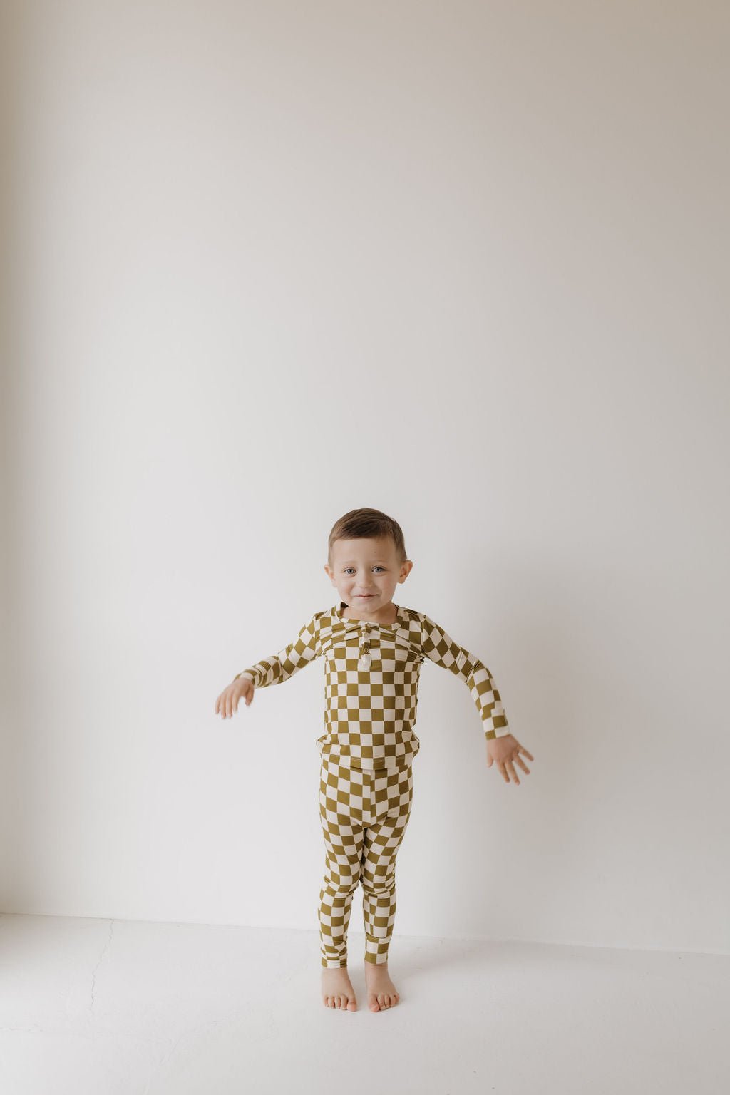 Bamboo Two Piece Pajamas | Olive Checkerboard - Tenth & Pine - Pajamas - 2/3 Years