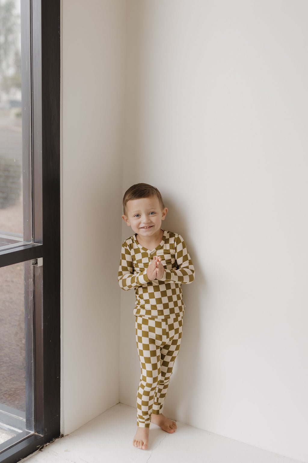 Bamboo Two Piece Pajamas | Olive Checkerboard - Tenth & Pine - Pajamas - 2/3 Years