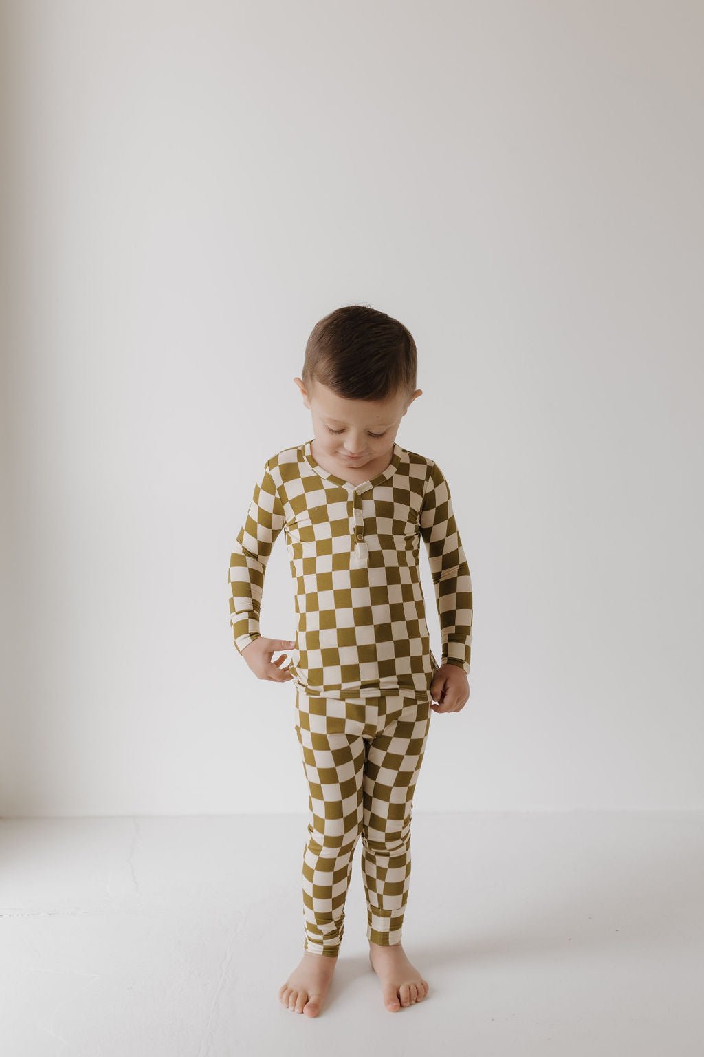 Bamboo Two Piece Pajamas | Olive Checkerboard - Tenth & Pine - Pajamas - 2/3 Years