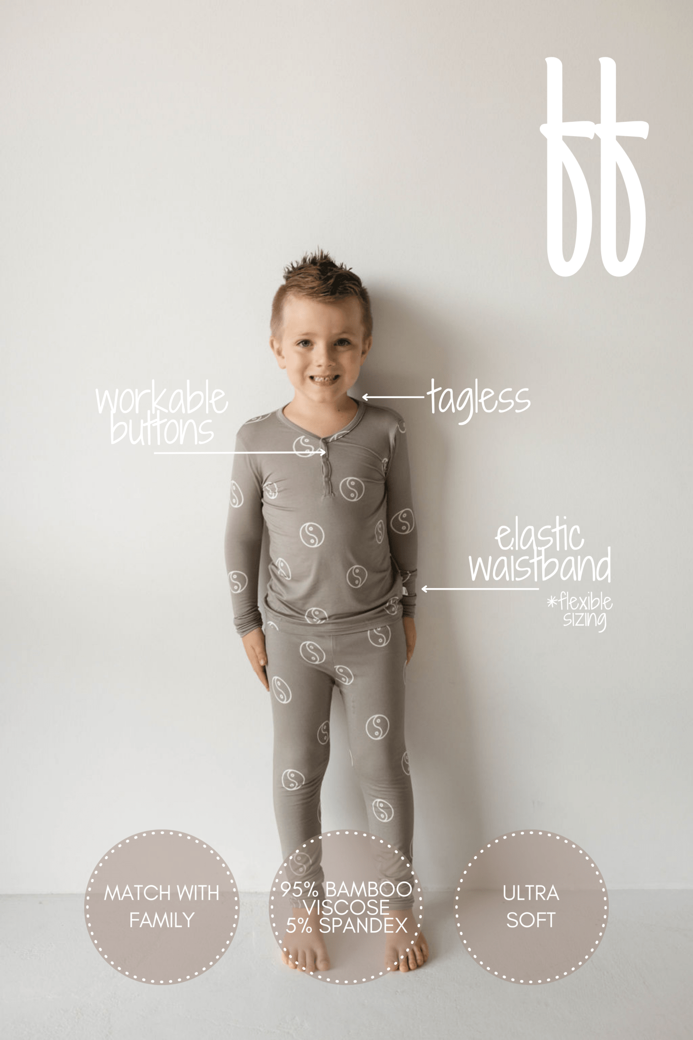 Bamboo Two Piece Pajamas | Sage Yin Yang - Tenth & Pine - Pajamas - 2/3 Years