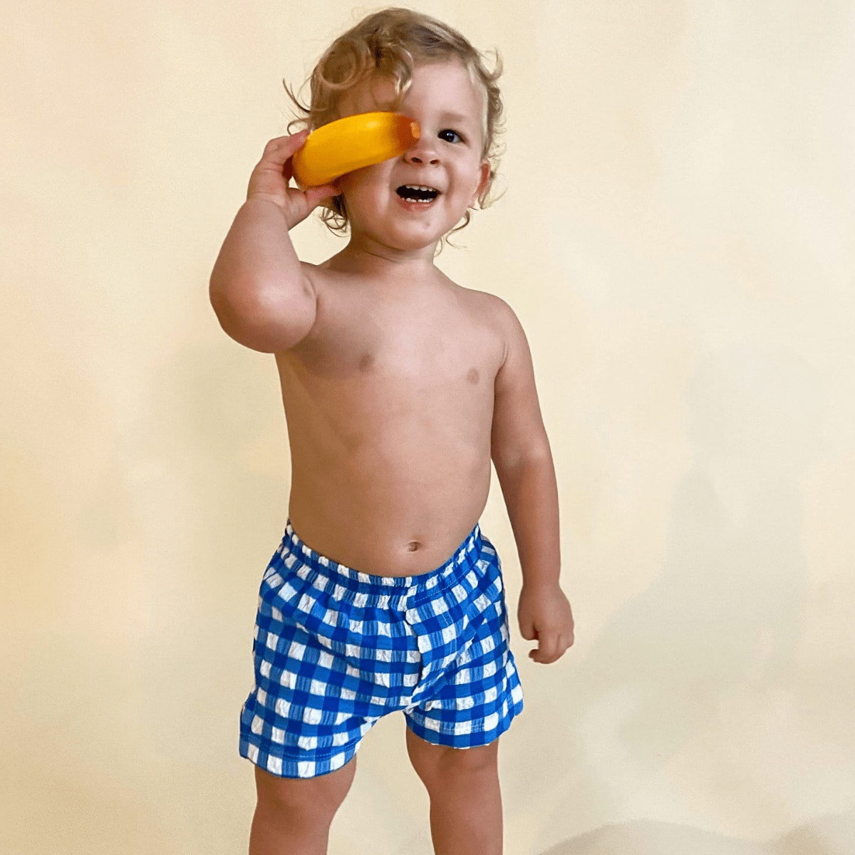 Blue Gingham Mini Swim Trunk - Tenth & Pine - Mini Swimwear - 0 - 6 Months - Blue Gingham - Montce