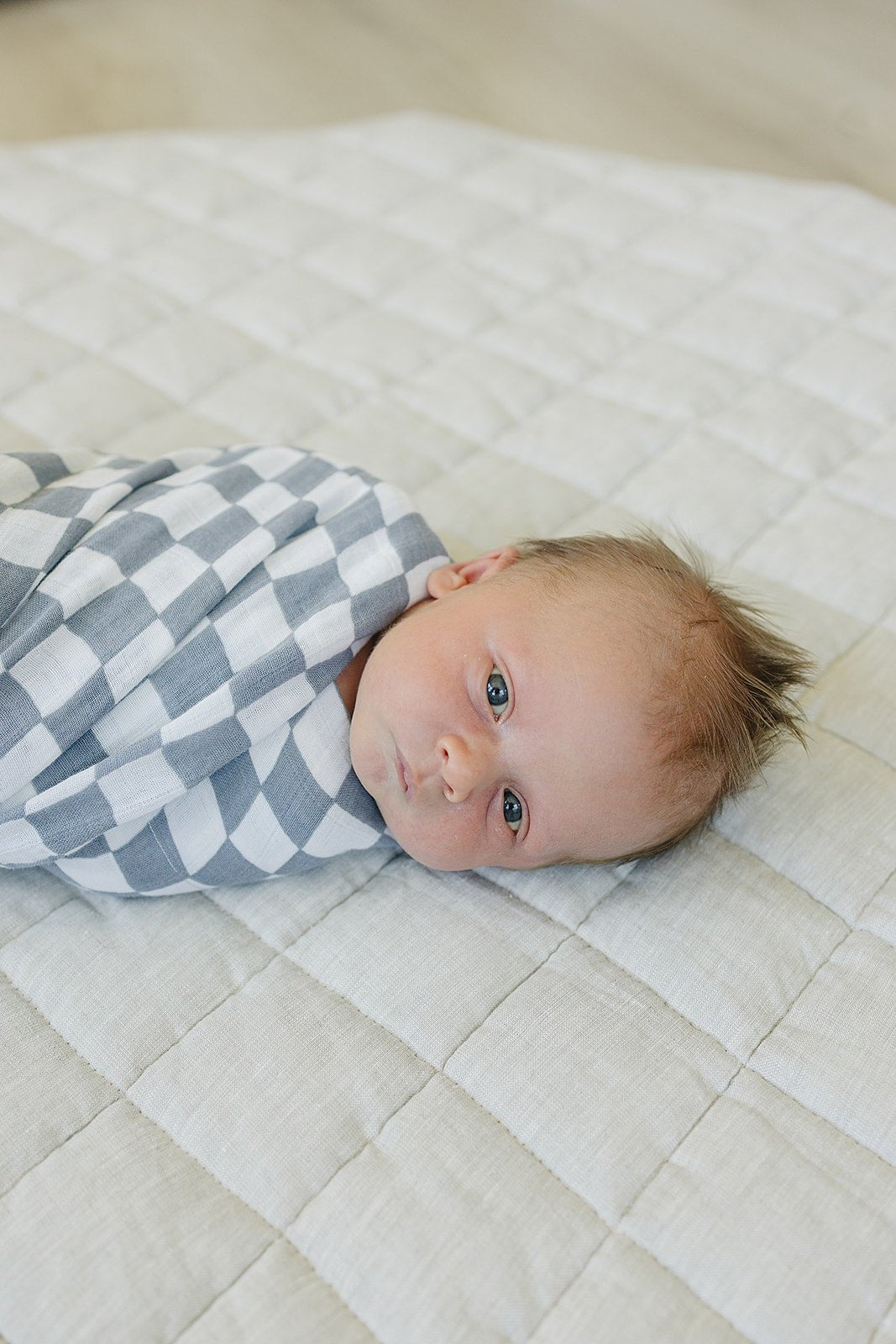 Dusty Blue Wavy Checkered Muslin Swaddle Blanket - Tenth & Pine -