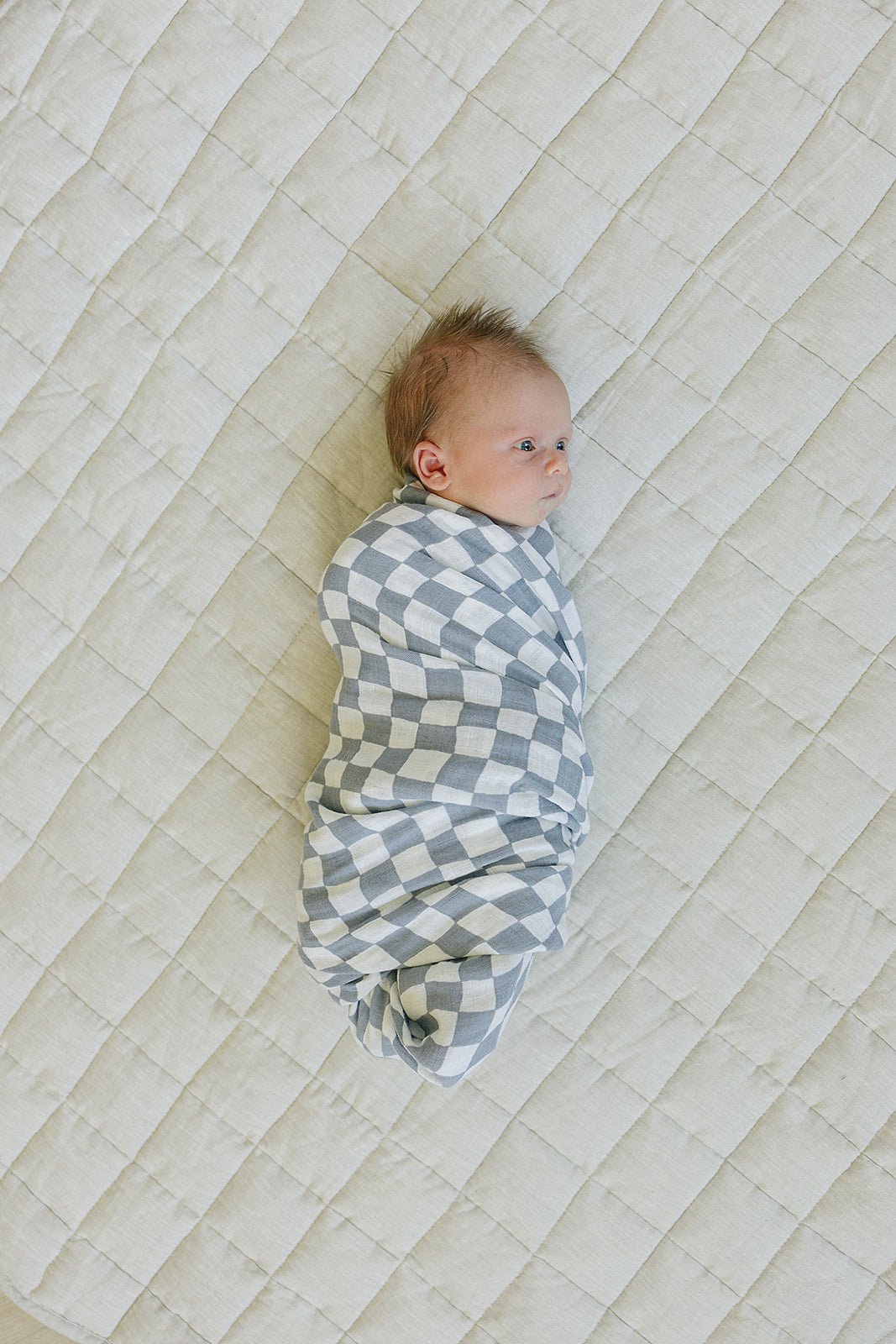Dusty Blue Wavy Checkered Muslin Swaddle Blanket - Tenth & Pine -