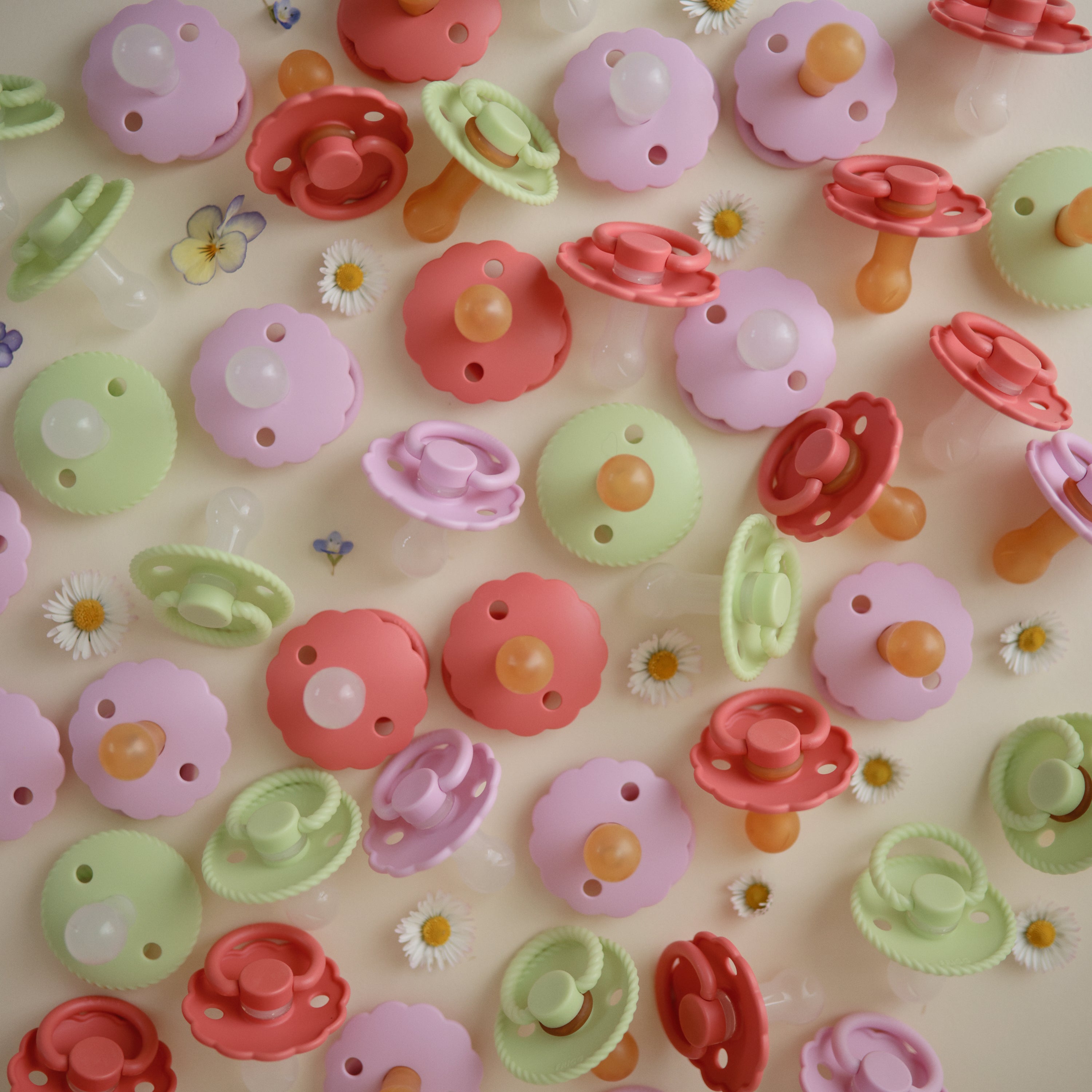 FRIGG Daisy Natural Rubber Pacifier 2 - Pack - Tenth & Pine - FRIGG PACIFIERS - 6 - 18 months - Pink Cream/Poppy