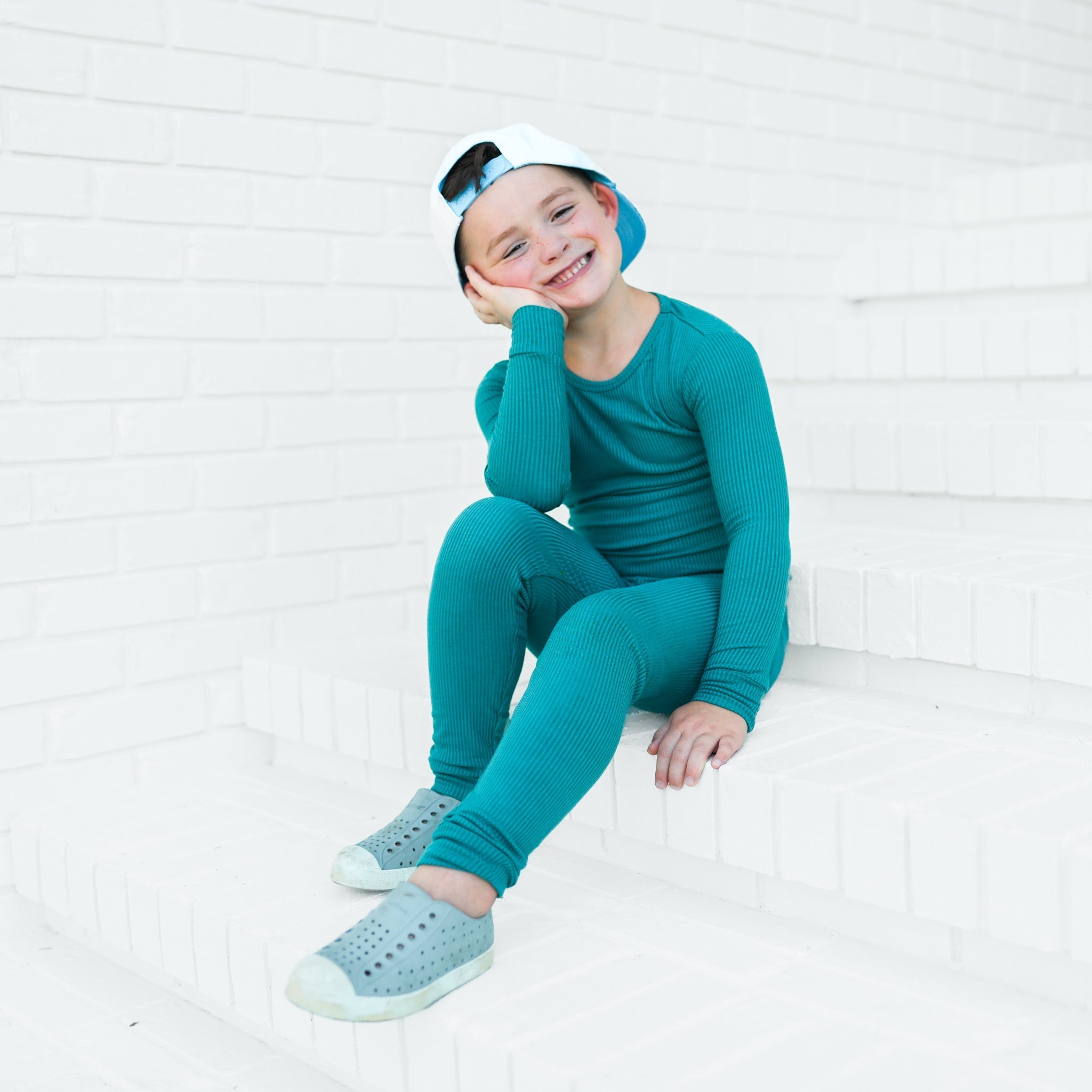 LONG SLEEVE 2 PIECE SETS - Peacock Ribbed - Tenth & Pine - Bamboo 2 Piece PJ - RIB - 12/18m