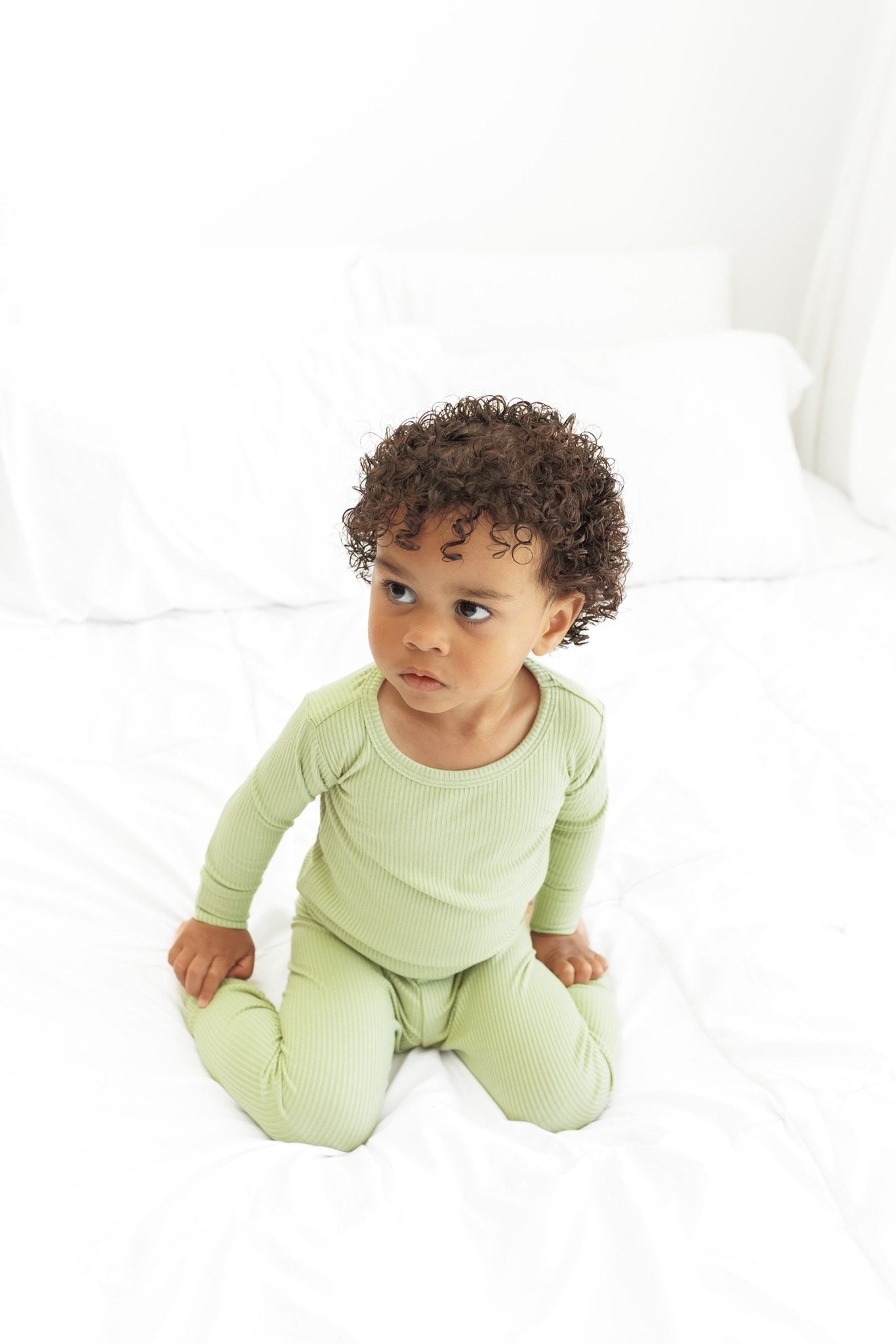 LONG SLEEVE 2 PIECE SETS - Pistachio Ribbed - Tenth & Pine - Bamboo 2 Piece PJ - RIB - 12/18m