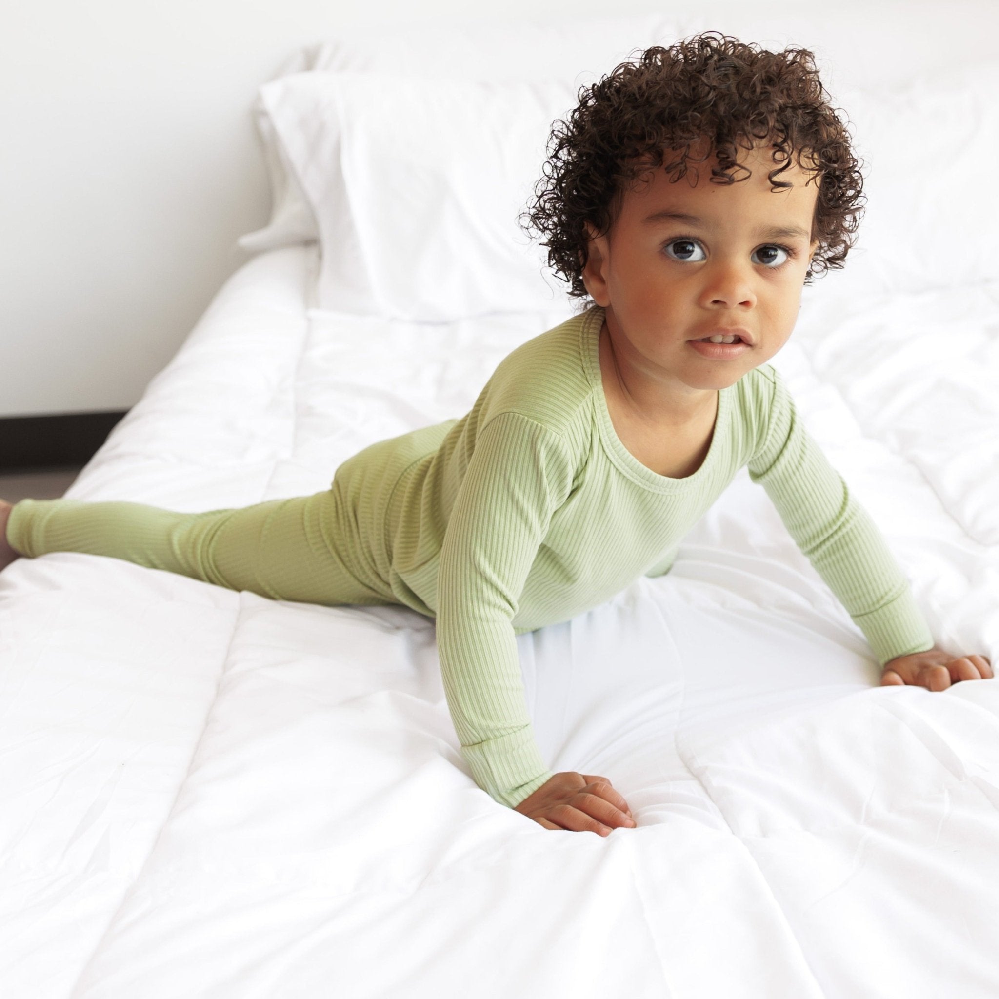 LONG SLEEVE 2 PIECE SETS - Pistachio Ribbed - Tenth & Pine - Bamboo 2 Piece PJ - RIB - 12/18m