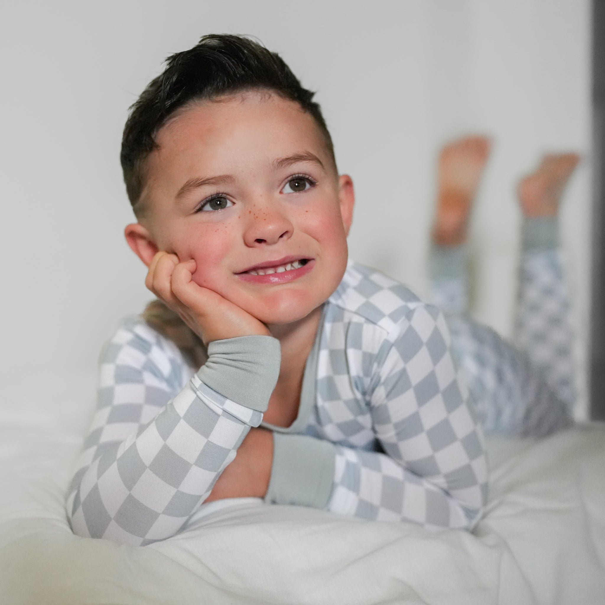 LONG SLEEVE 2 PIECE SETS - Stone Check - Tenth & Pine - Bamboo 2 Piece PJ - 12/18m