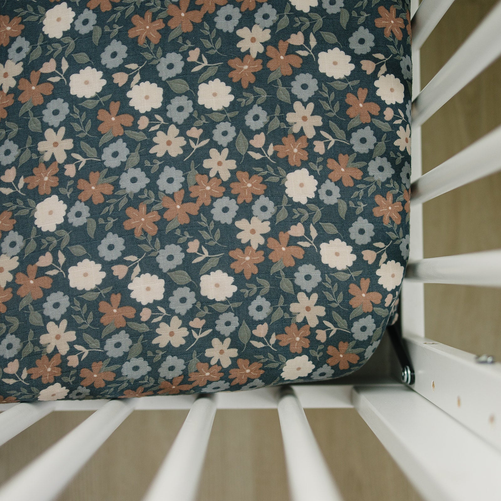 Midnight Floral Muslin Crib Sheet - Tenth & Pine -