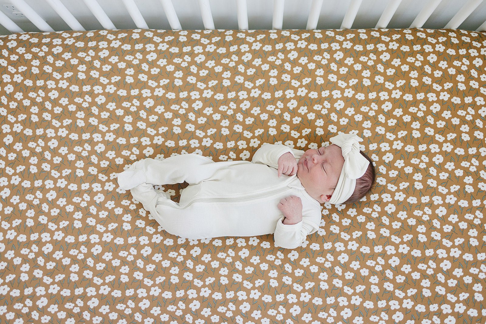 Mustard Floral Bamboo Stretch Crib Sheet - Tenth & Pine -