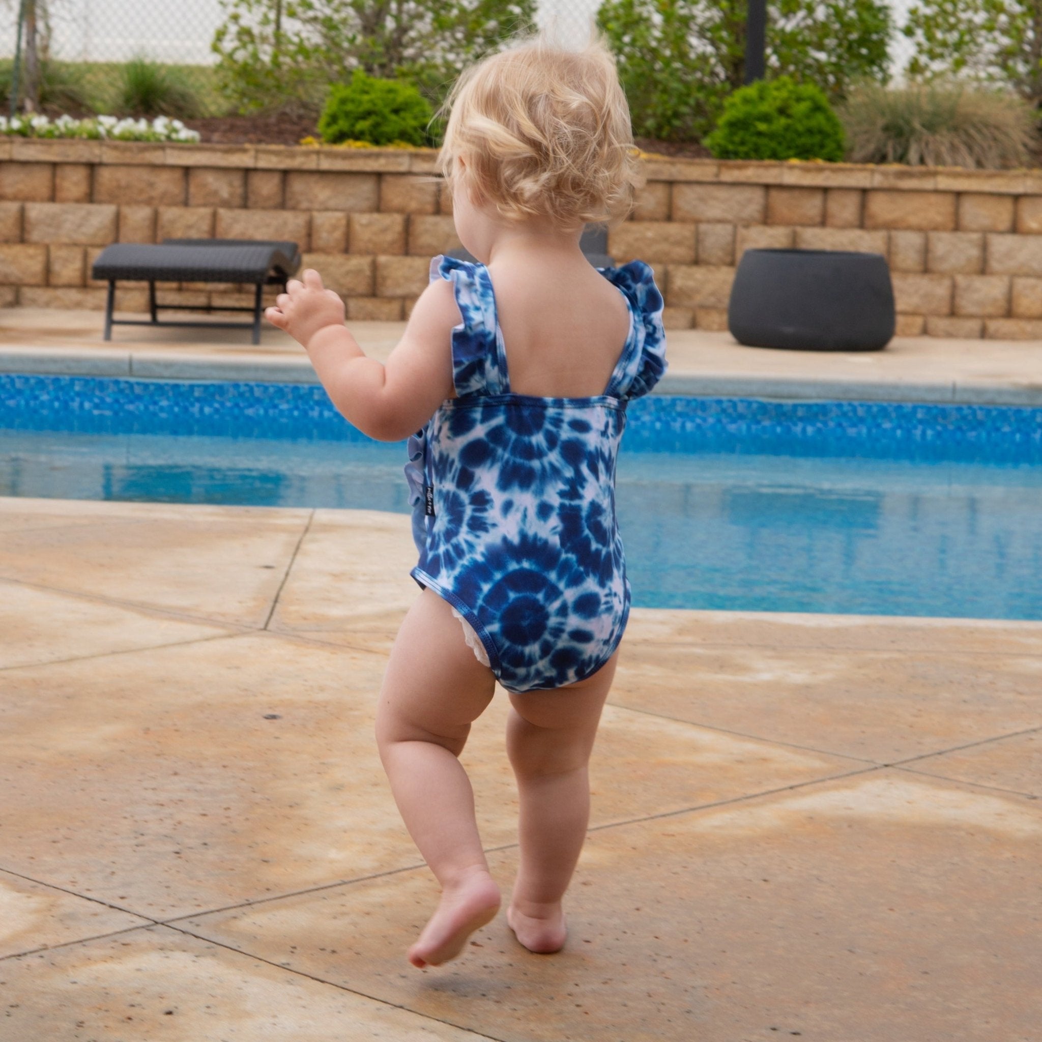 RUFFLE SWIMSUIT - Blue Tie Dye - Tenth & Pine - Ruffle Swimsuit - 6/12m - millie + roo