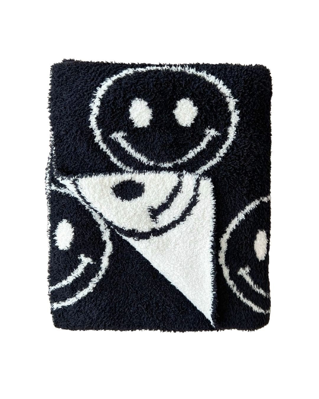 Smiley Fuzzy Blanket | Black - Tenth & Pine - Plush Blanket -