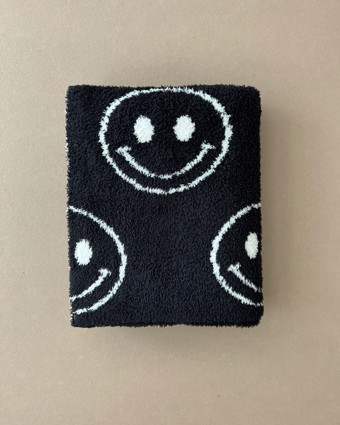 Smiley Fuzzy Blanket | Black - Tenth & Pine - Plush Blanket -