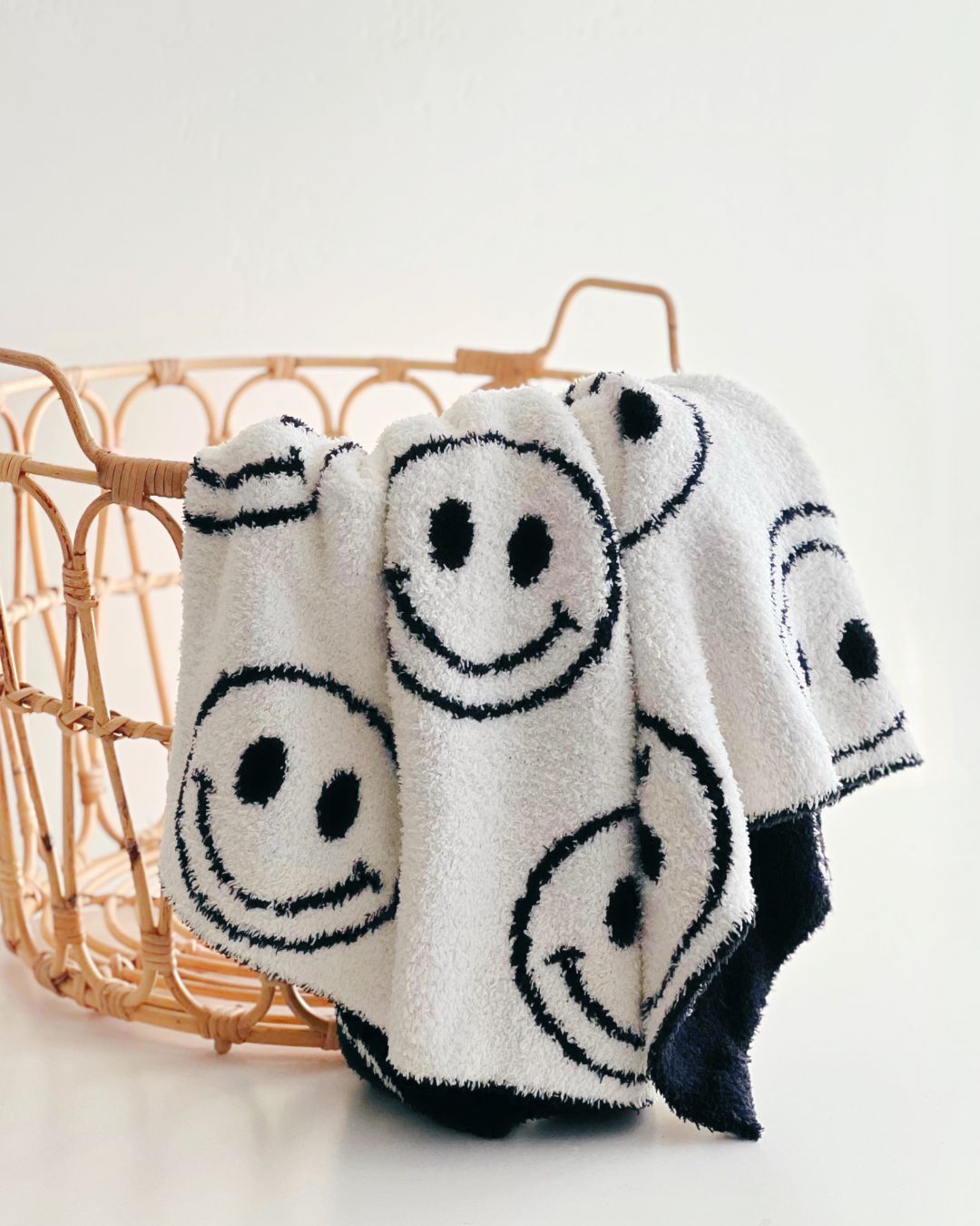 Smiley Fuzzy Blanket | Black - Tenth & Pine - Plush Blanket -