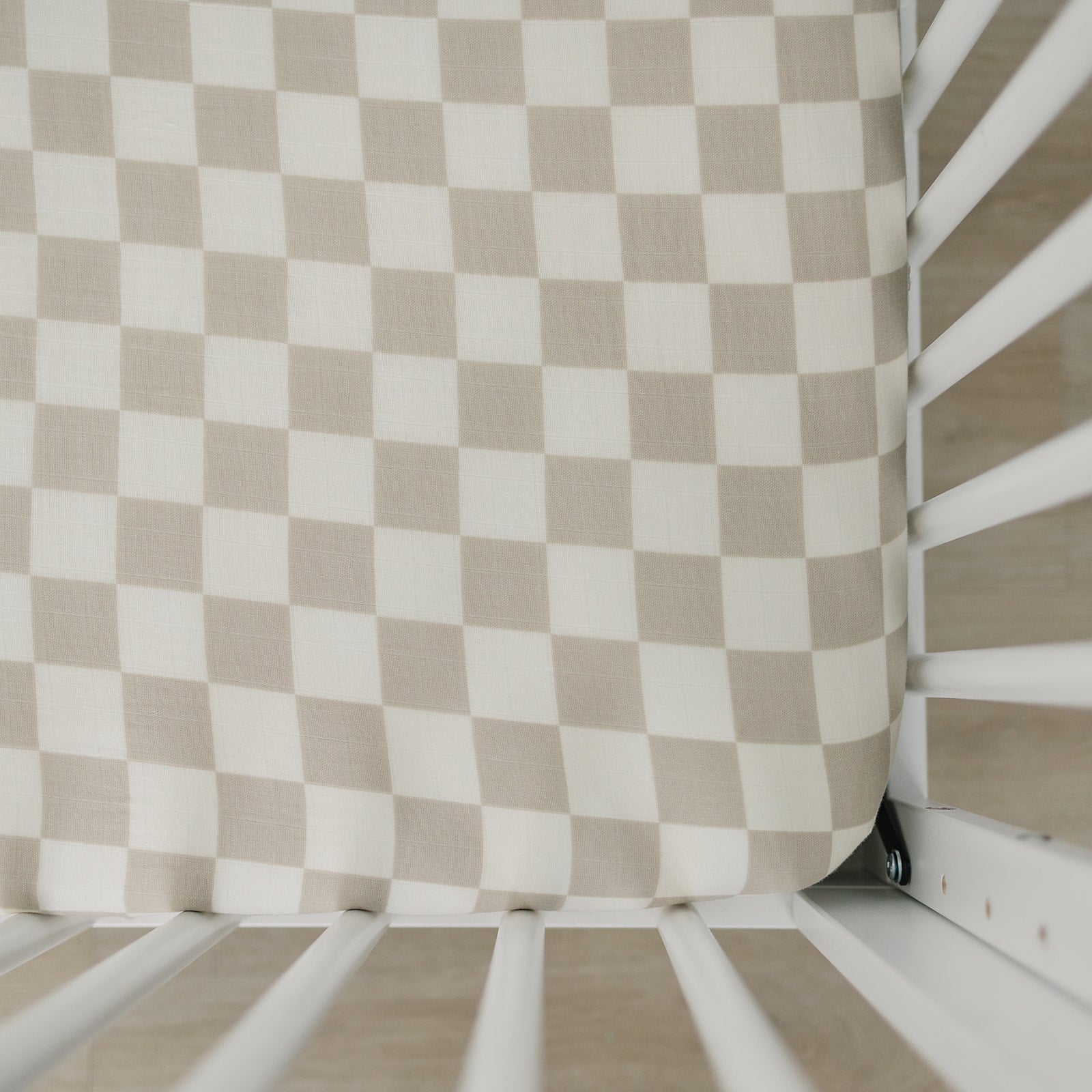 Taupe Checkered Muslin Crib Sheet - Tenth & Pine -