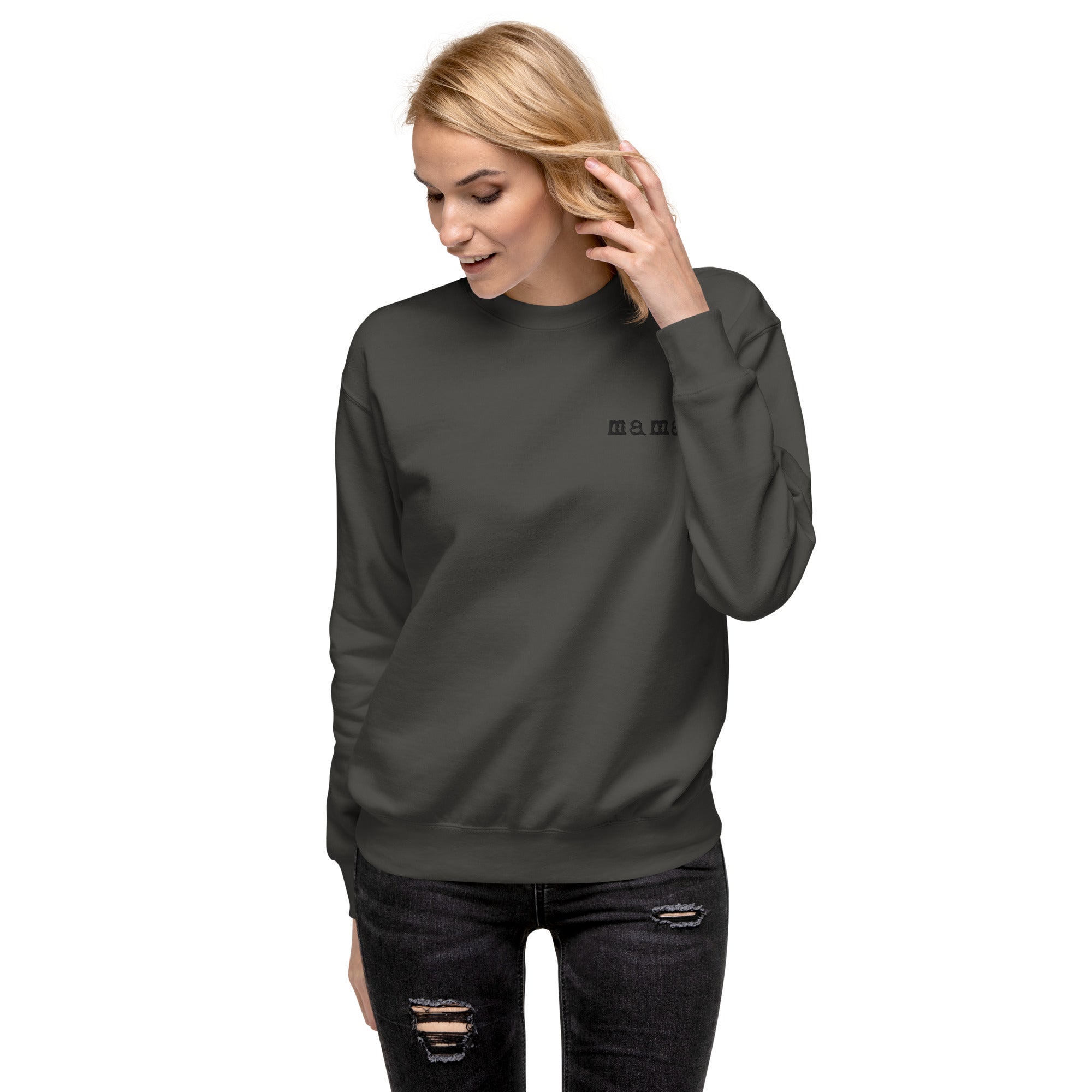 Mama. Embroidered | Premium Adult Sweatshirt - Tenth & Pine - S - Black