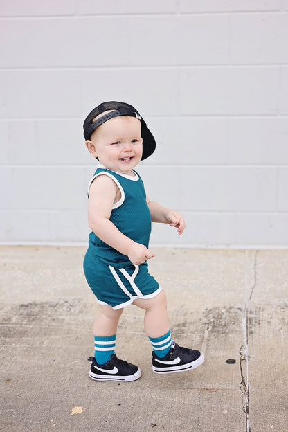 TRACK SHORTS SET- Bamboo Rib Peacock