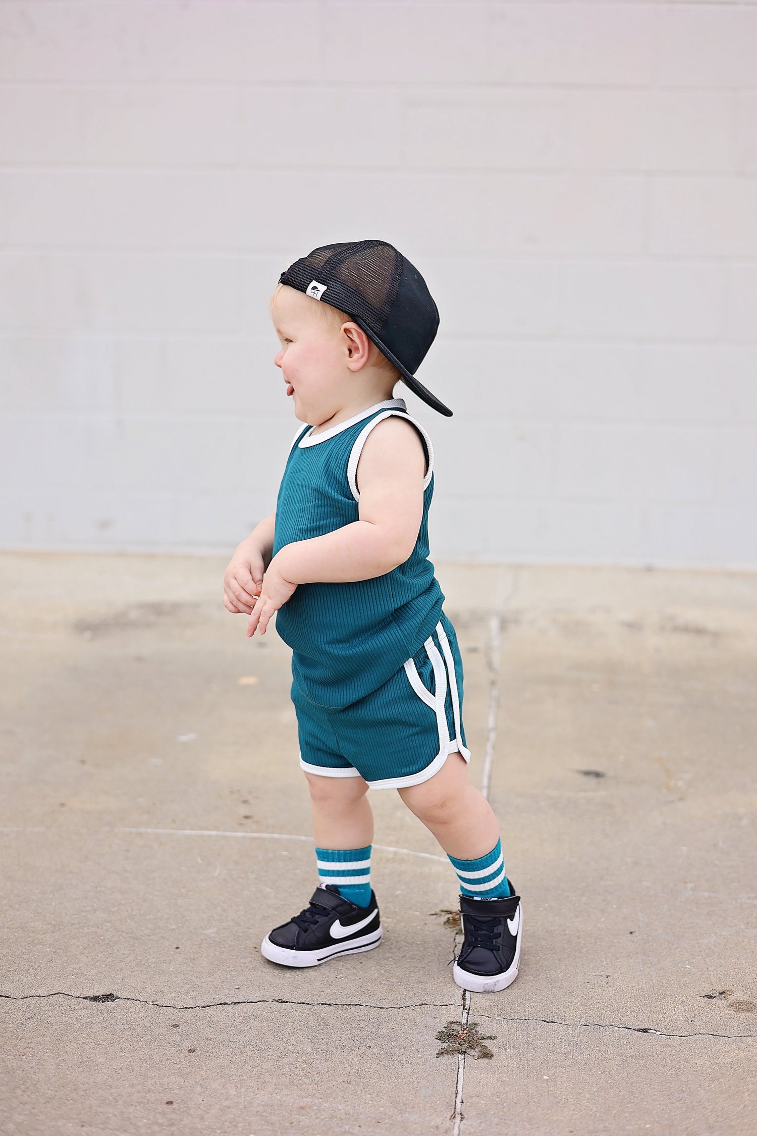 TRACK SHORTS SET- Bamboo Rib Peacock