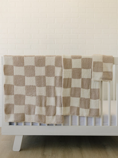 Taupe Checkered Plush Blanket