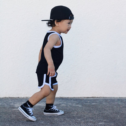 TRACK SHORTS SET- Bamboo Rib Midnight