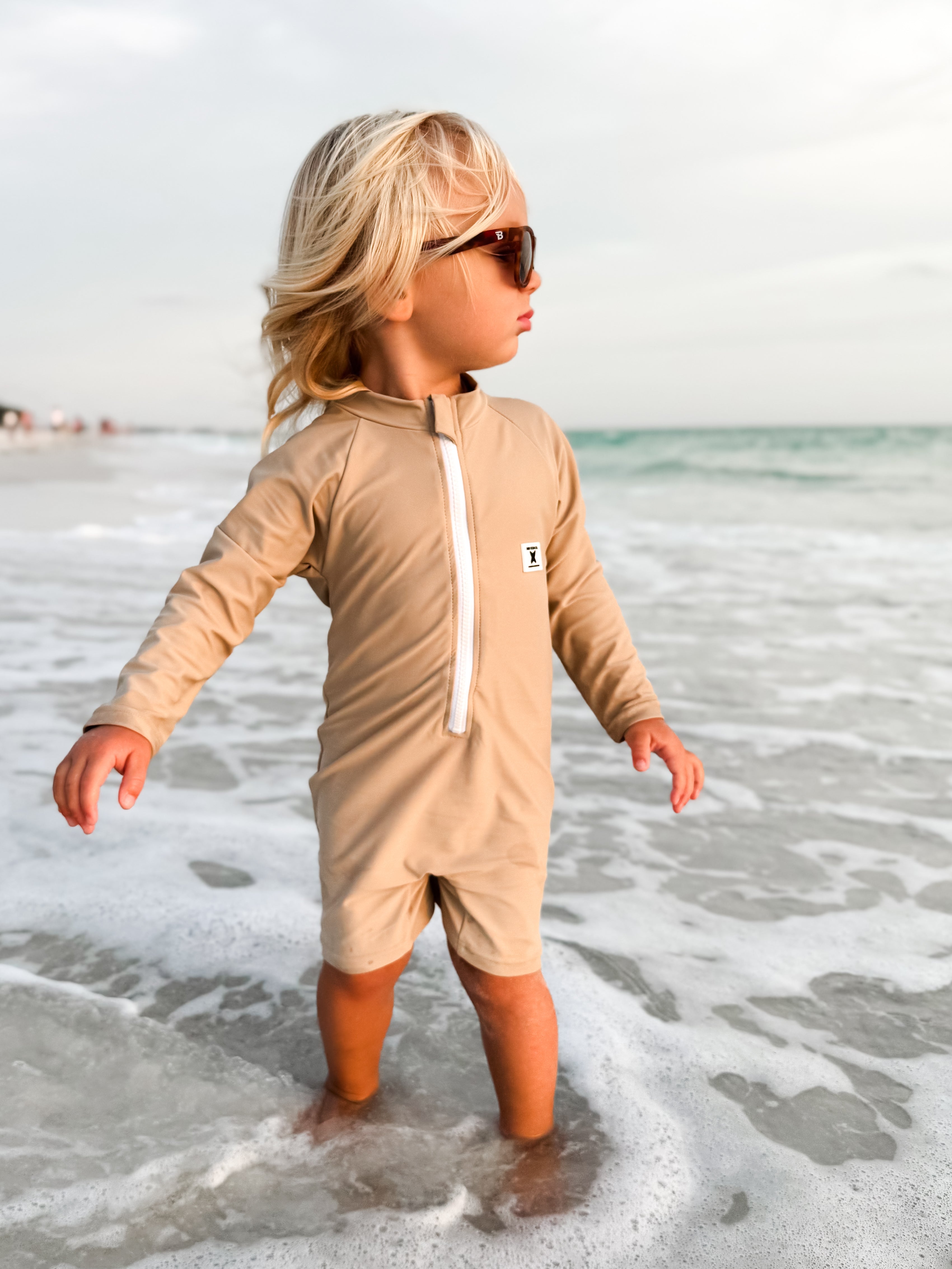 UPF 50 RASHGUARD ONESIE - LATTE