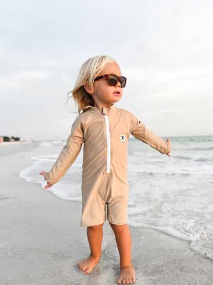 UPF 50 RASHGUARD ONESIE - LATTE