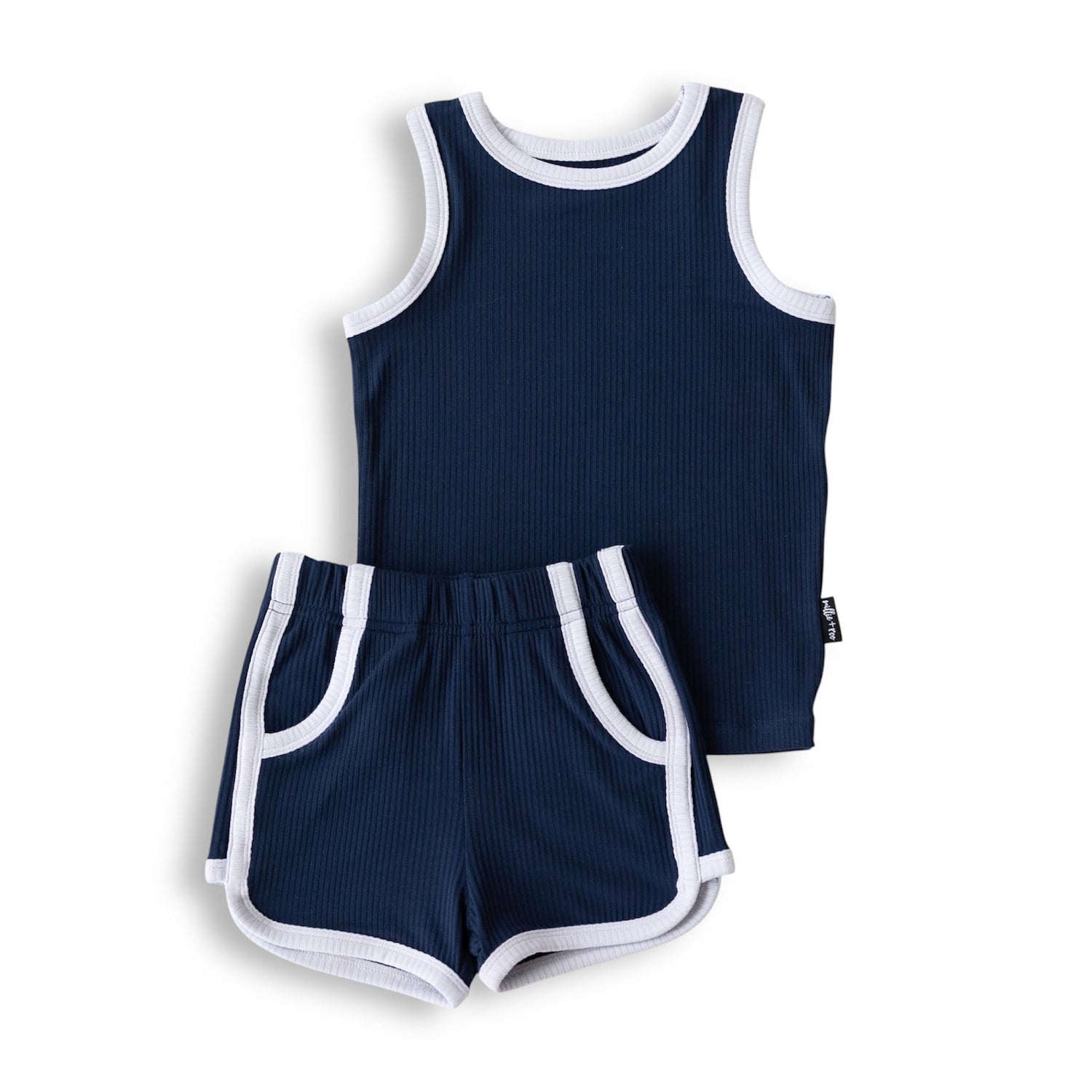 TRACK SHORTS SET- Bamboo Rib Navy