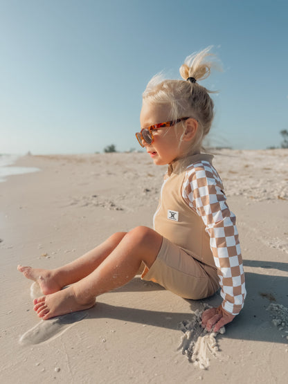 UPF 50 RASHGUARD ONESIE - DUNE CHECKERS