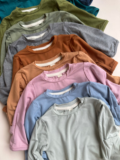 *Preorder* Long Sleeve Crew Neck Tee with Mittens | Baby & Toddler | Luxury Bamboo | Dusty Pink - Tenth & Pine - Bamboo Long Sleeve Tee - T-shirt - 0 - 3 M