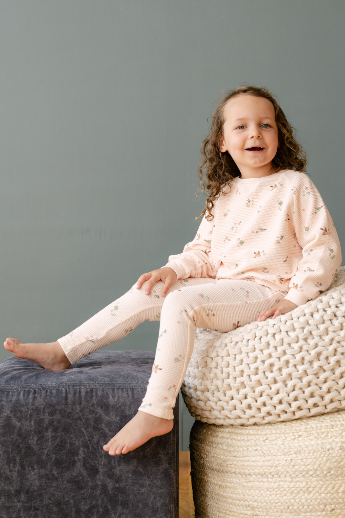 Organic Cotton Waffle Long Sleeve Tee in Birds