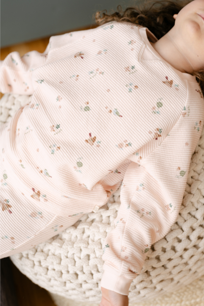 Organic Cotton Waffle Long Sleeve Tee in Birds