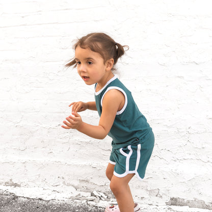 TRACK SHORTS SET- Bamboo Rib Peacock