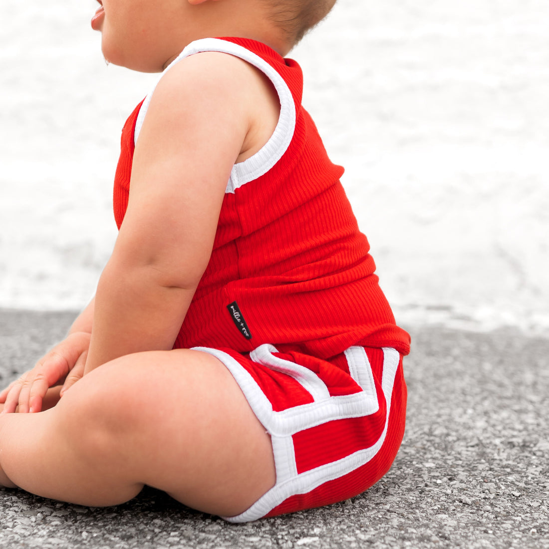 TRACK SHORTS SET- Bamboo Rib Red