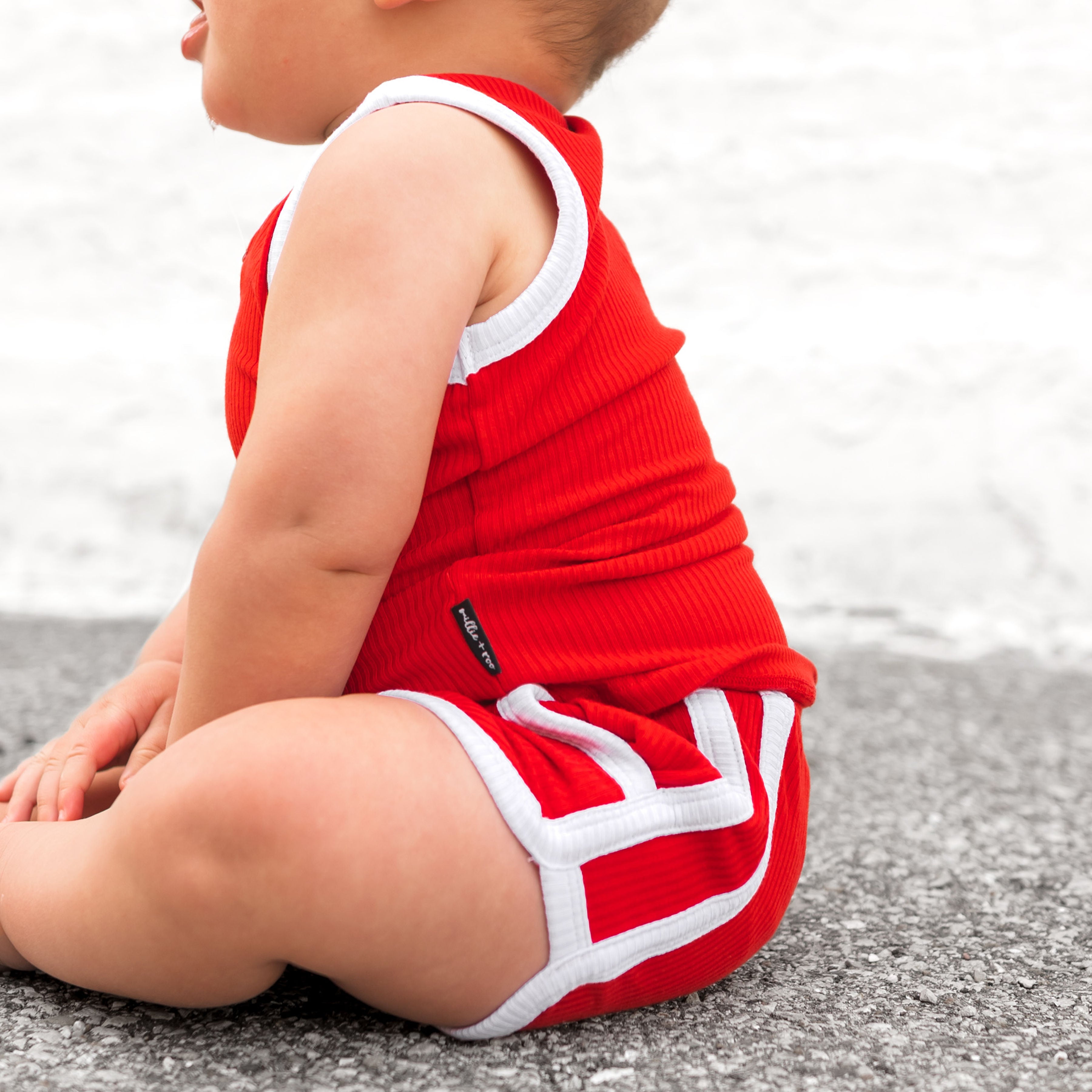 TRACK SHORTS SET- Bamboo Rib Red
