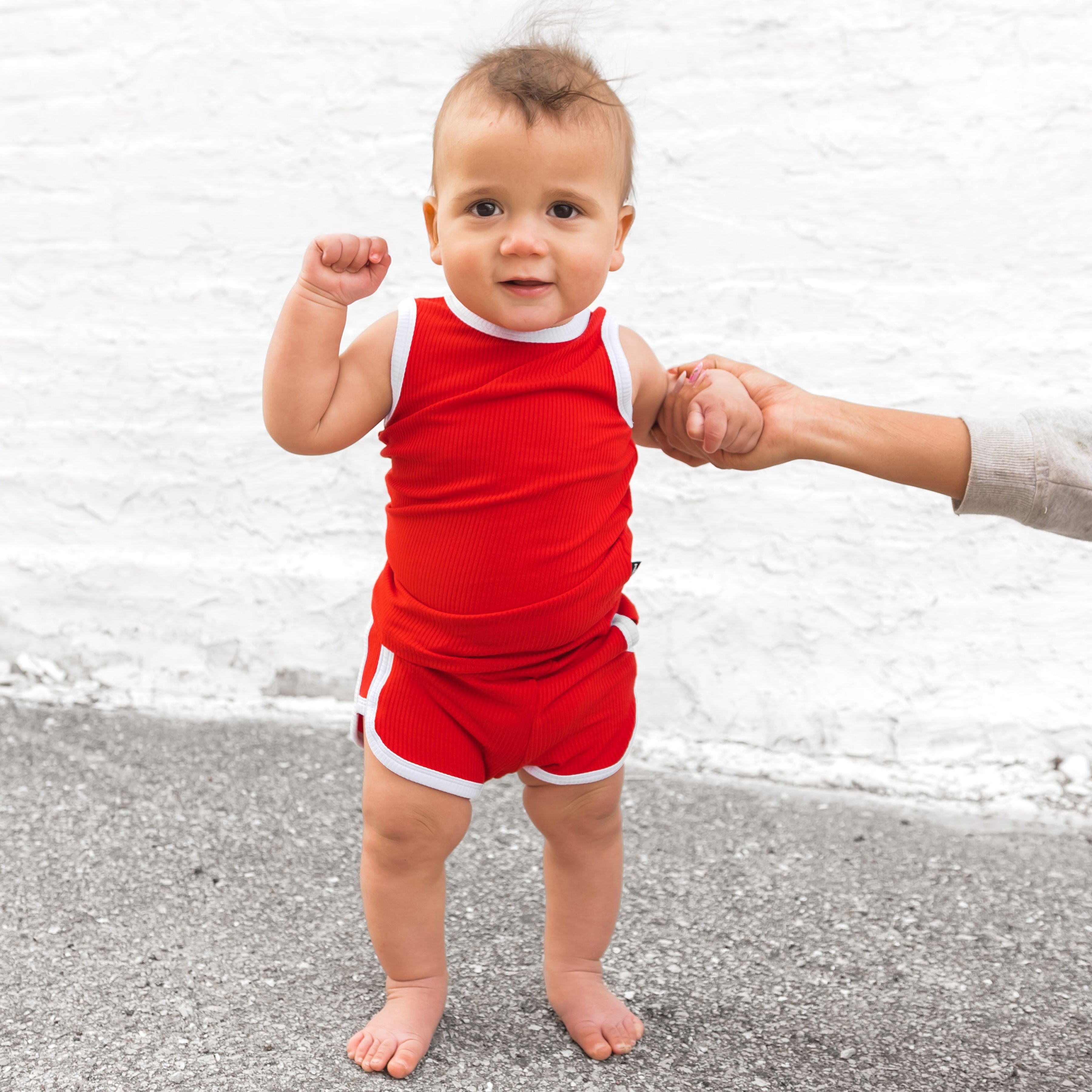 TRACK SHORTS SET- Bamboo Rib Red