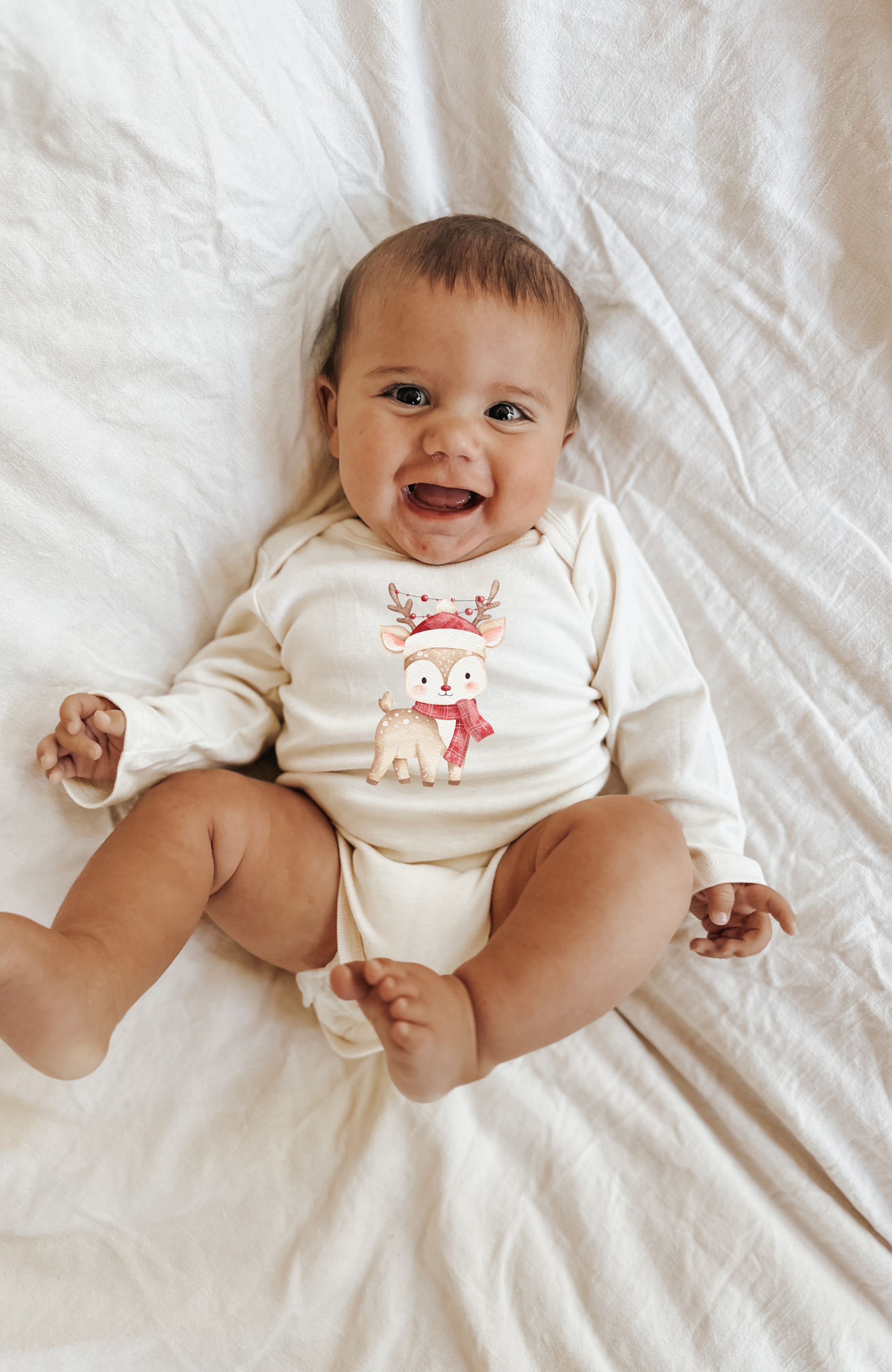Christmas Reindeer Organic Baby Bodysuit Long Sleeve