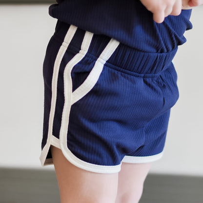 TRACK SHORTS SET- Bamboo Rib Navy