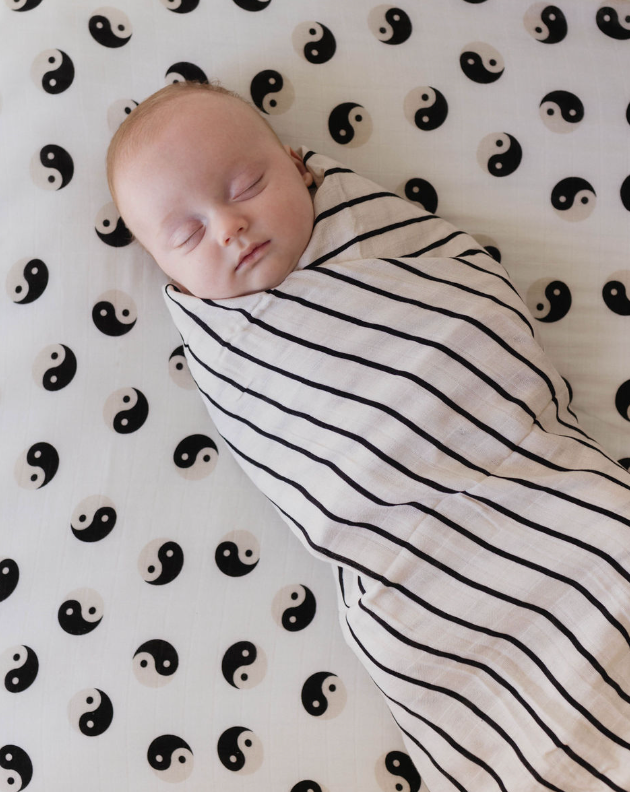Muslin Swaddle | Grey &amp; Black Stripe