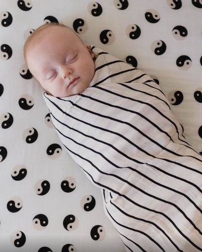 Muslin Swaddle | Grey &amp; Black Stripe