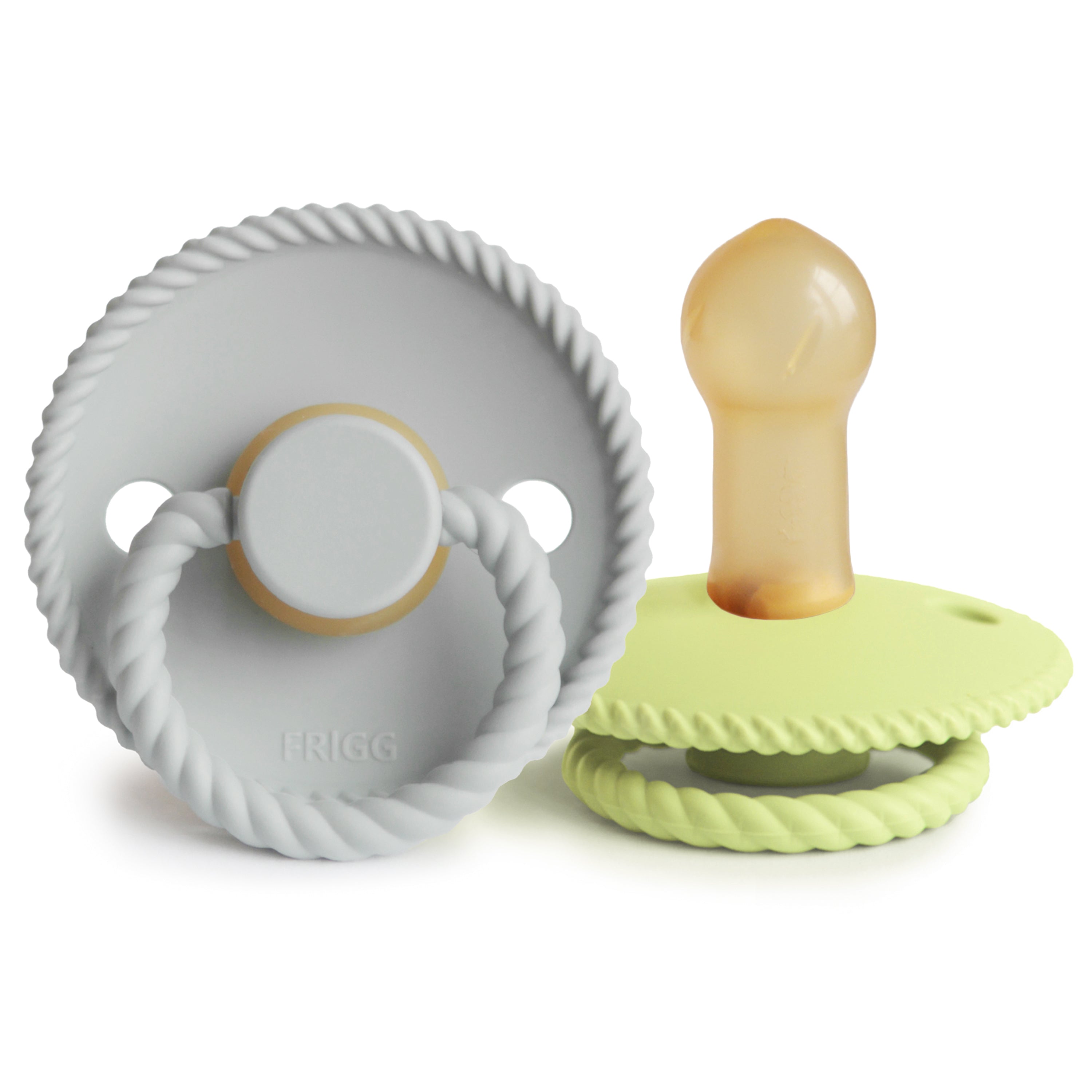FRIGG Rope Natural Rubber Pacifier 2 - Pack - Tenth &amp; Pine - FRIGG PACIFIERS - 6 - 18 months - Silver Gray/Green Tea