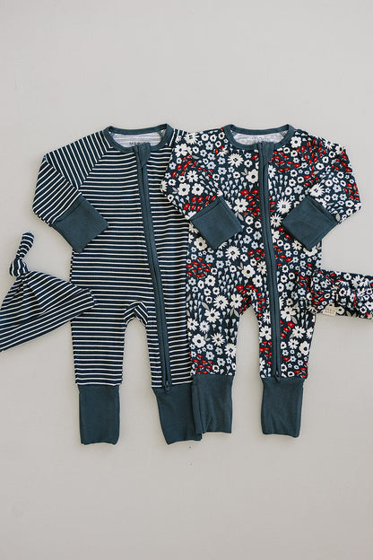 Navy Stripes Ribbed Bamboo Zipper