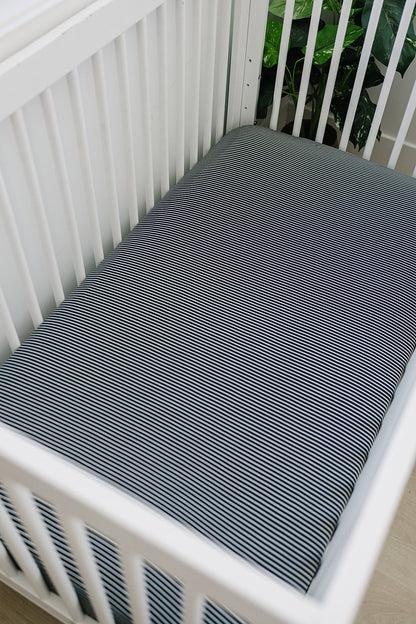 Navy Stripes Bamboo Stretch Crib Sheet